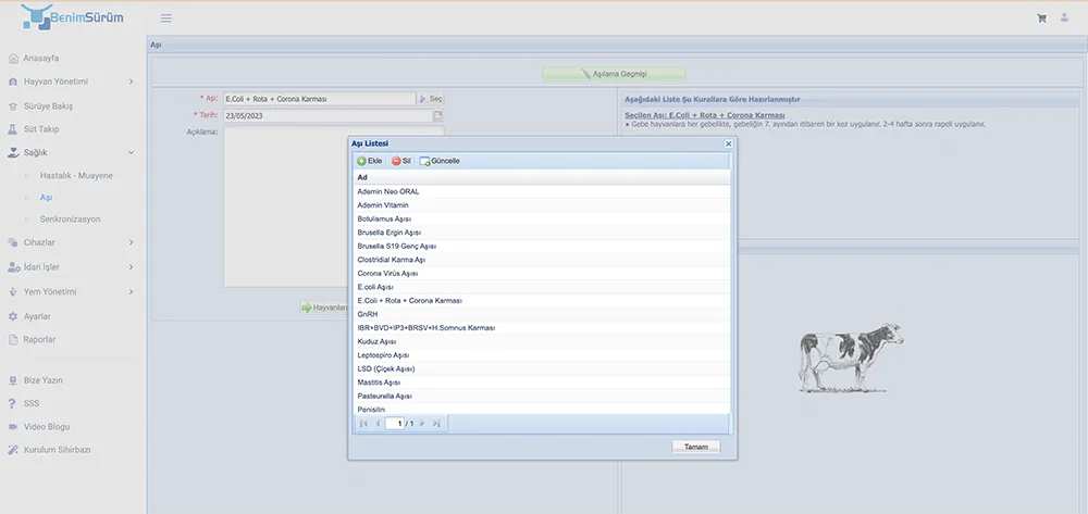 İnek Sağlık Program Web Ekran Görüntüleri 3